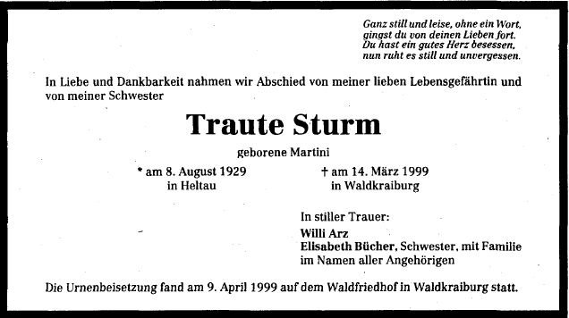 Martini Traute 1929-1999 Todesanzeige